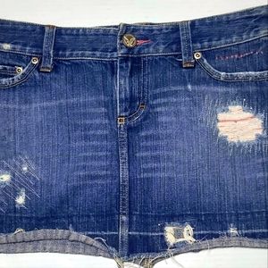 American Eagle vintage jean distressed low rise denim mini skirt Size 4